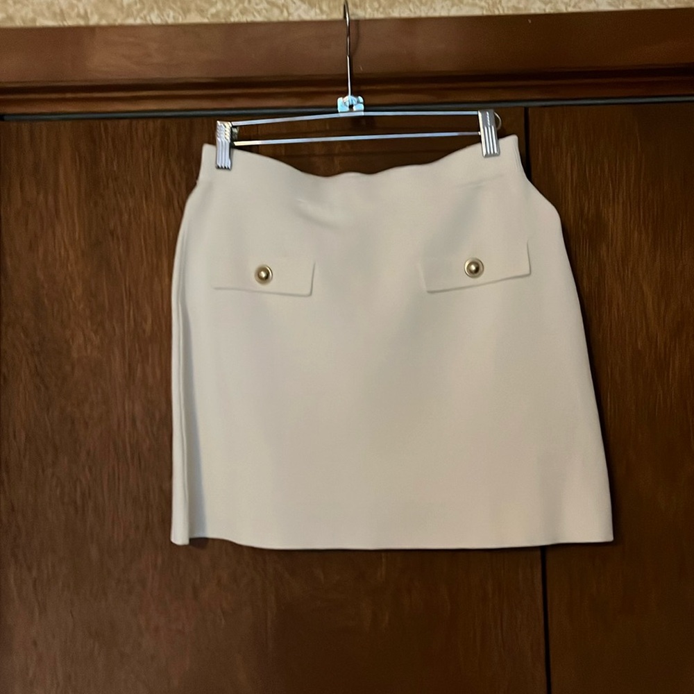 Michael Kors Collection Cream Mini Skirt with Gold Buttons